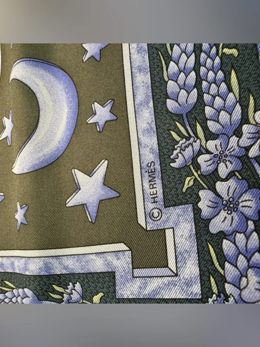 Hermes Silk Scarf Gloria Soli Purple Blue Grey Sun Moon Stars Solar Astrology - Picture 9 of 12